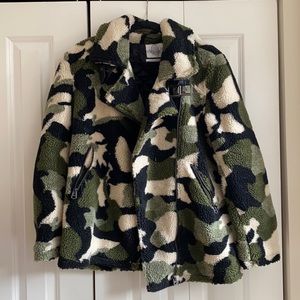 Urban Outfitters Teddy Camo Biker Jacket
